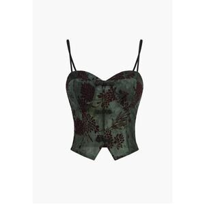 Semi-Sheer Button Detail Velvet Floral Cami Top